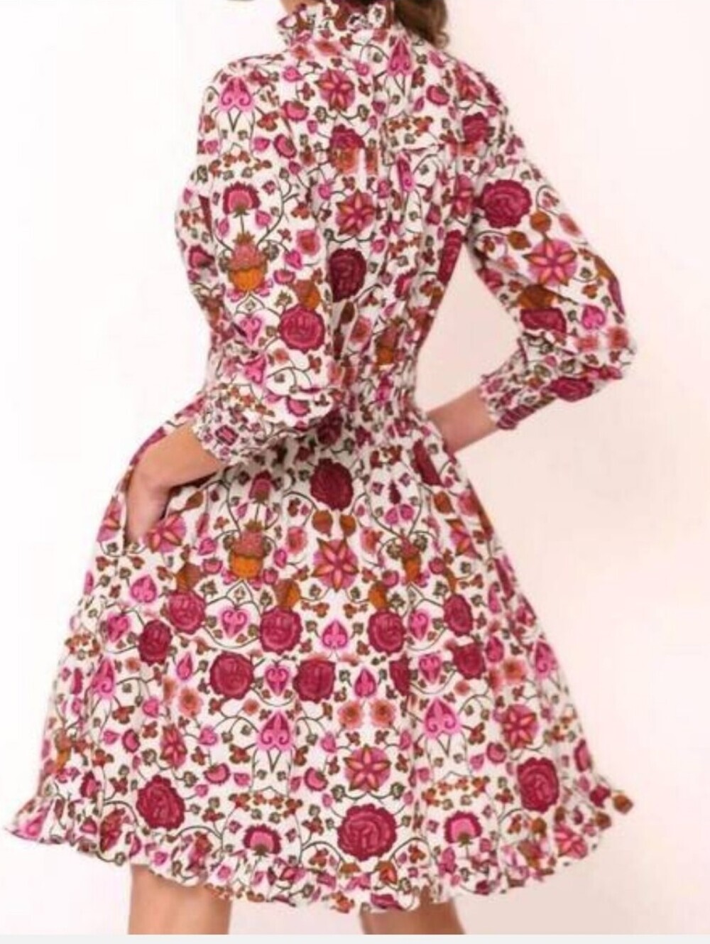 BEYOND BY VERA alice dress in tracht rose Cotton Size Small Ruffle Neck - Picture 2 of 12